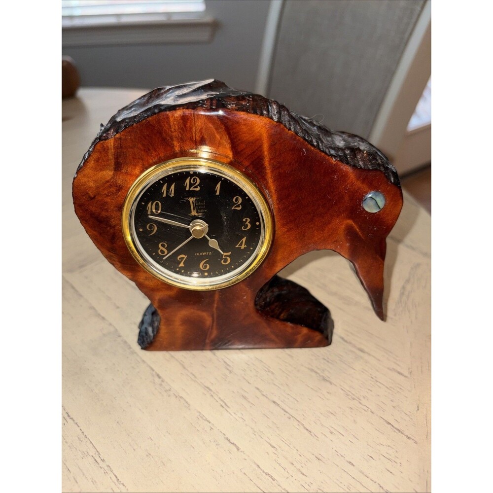 NZ Ancient Swamp Kauri Wood Kiwi Clock Natural Wood Creations LTD Vintage Retro